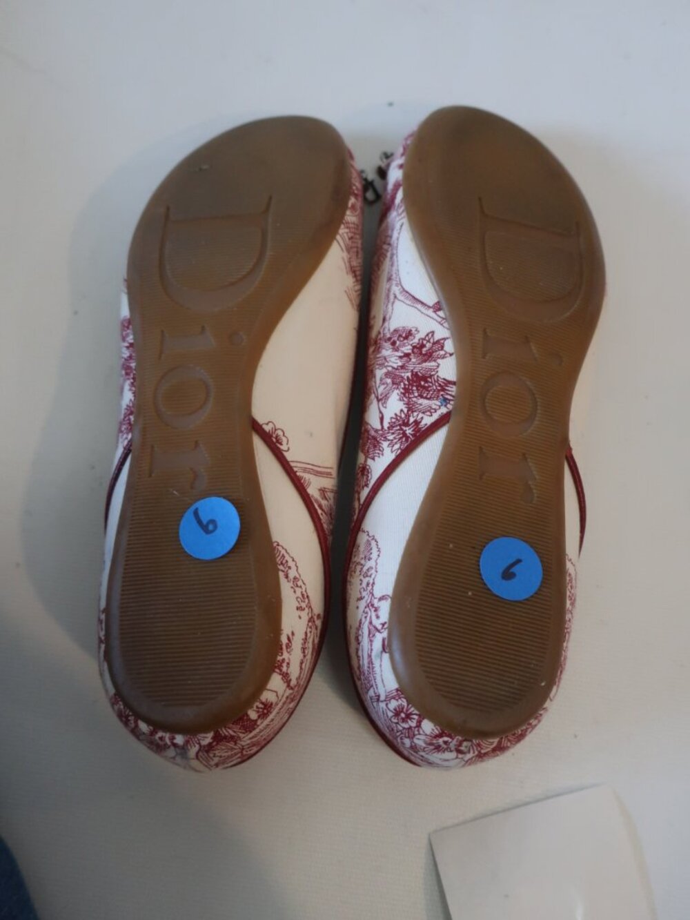 Women Christian Dior Red, Beige Toile De Juoy Canvas Bow Ballet Flats 38 EU/US 8 - Picture 7 of 11